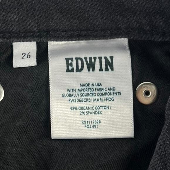 EDWIN Marli High-Rise Raw Hem Wide Leg Jeans in Fog Black Wash Size 26 - Picture 6 of 9